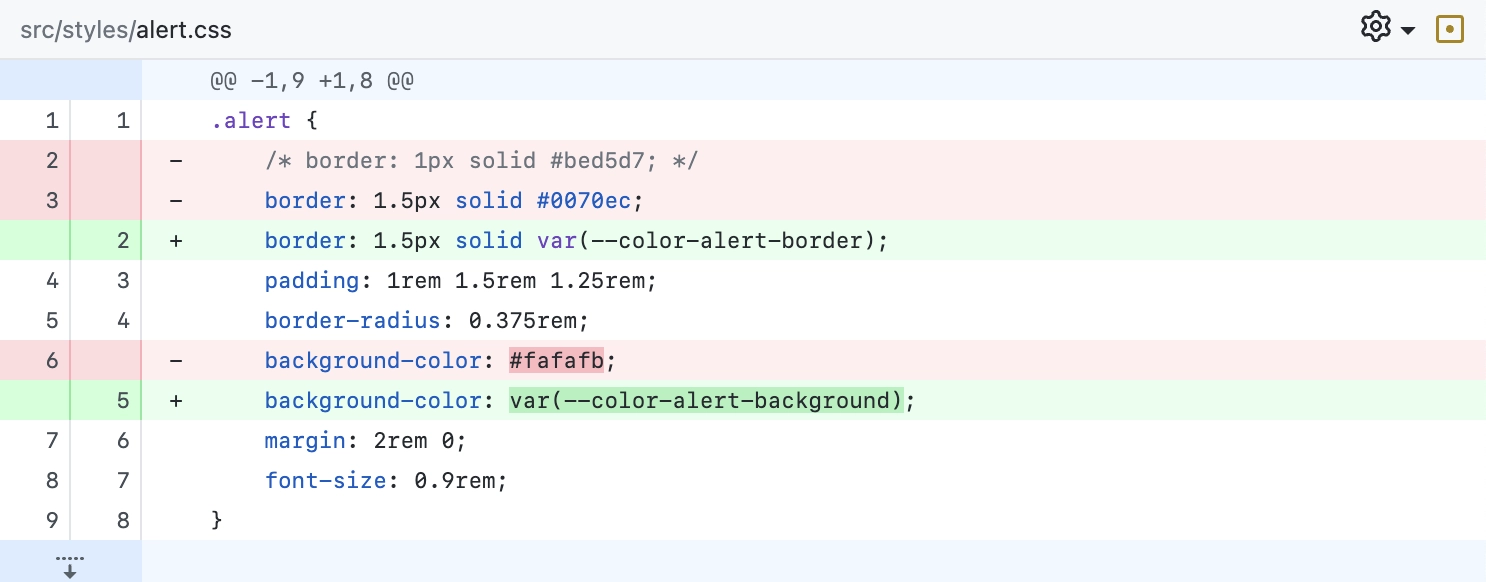 Screenshot of an example diff