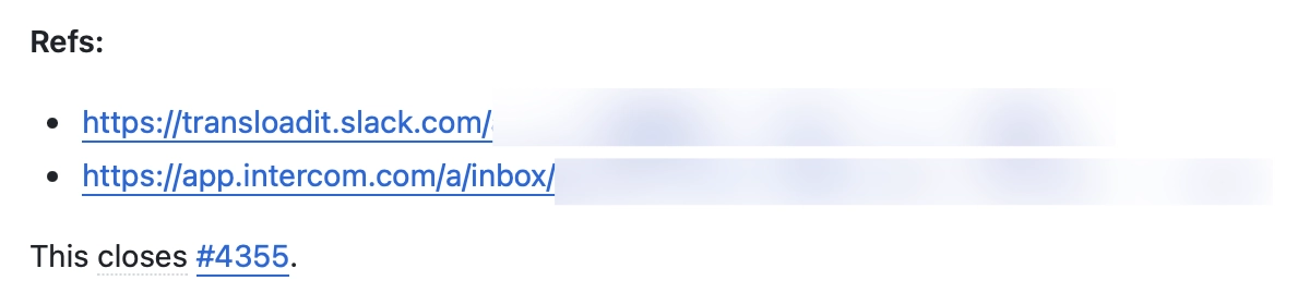 Screenshot of a Refs section in a Pull Request